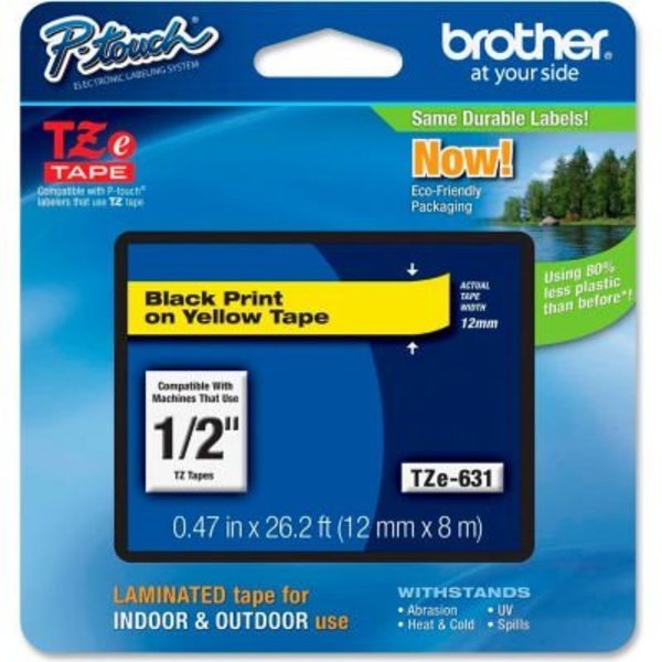 Brother Brother® P-Touch® TZe Labeling Tape, 1/2"W, Black on Yellow TZE631